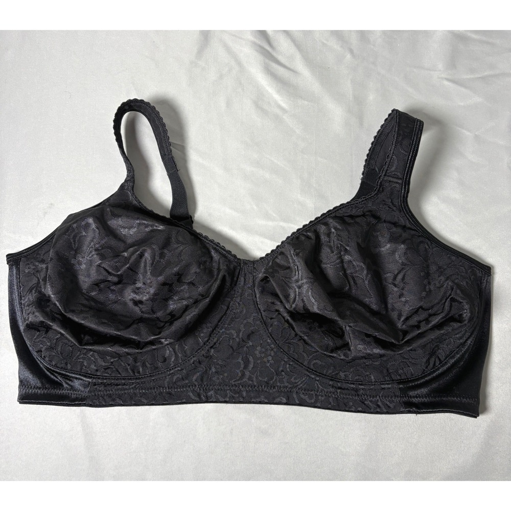 Playtex 18 Hour Ultimate Shoulder Comfort Bra 4745‎ Black Floral Jacquard 48C